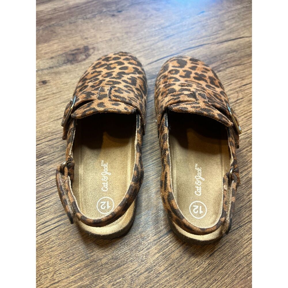 Cat & Jack Kids Size 12 Leopard Print Clog Mule Buckle Slip On Shoes